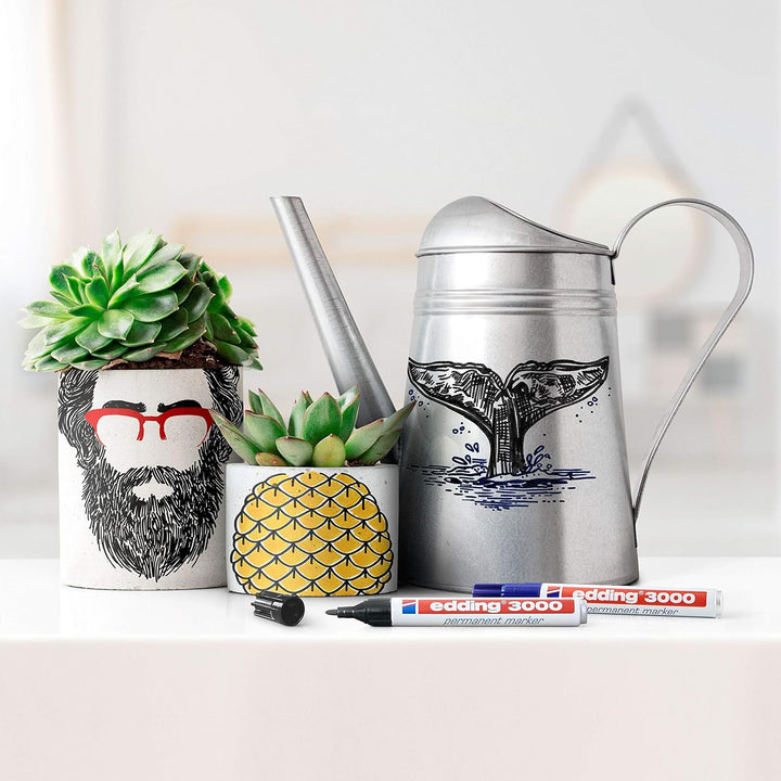 edding 3000 Permanentmarker - 10 Stifte in Stiftehalter - Rund-Spitze 1,5-3 mm - schnell trocknender