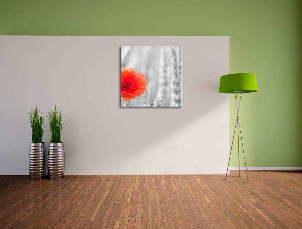 Pixxprint Mohnblume im Kornfeld als Leinwandbild/Grösse: 70x70 cm/Wandbild/Kunstdruck/fertig bespann