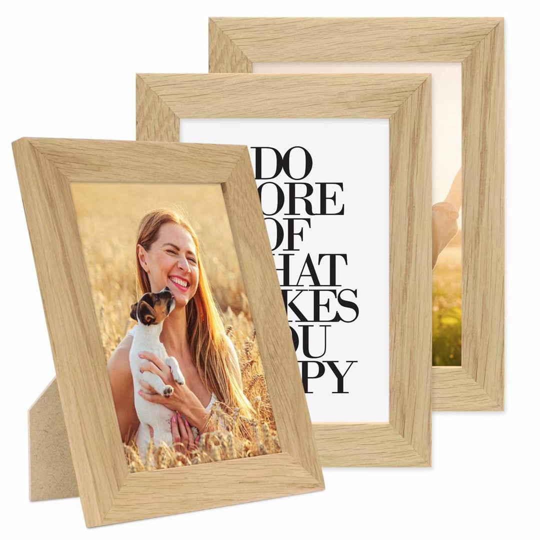 PHOTOLINI 3er Bilderrahmen 13x18 Holz Eiche, Set breite Bilderrahmen 18x13, Fotorahmen 13 x 18 Holz