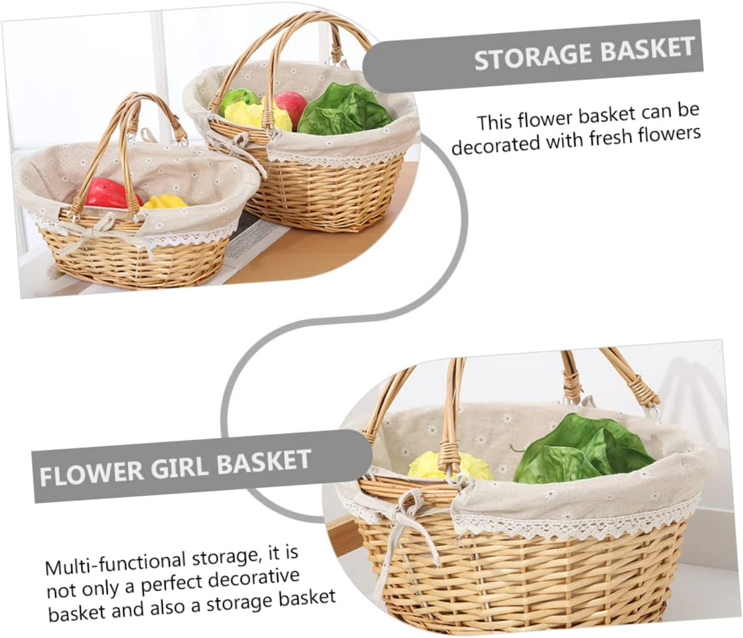 Kisangel Romantischer Blumenkorb für Die Hochzeit Weidenkorb mit Griff für Zuhause Hochzeit Party De