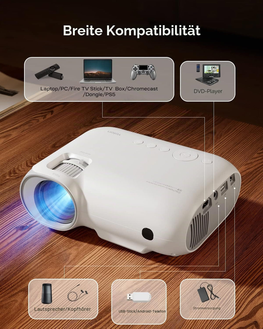 Beamer 4K【Official Netflix & Dolby Audio】 15000 Lumen Zoom/Trapezkorrektur WiFi Bluetooth Beamer Ful