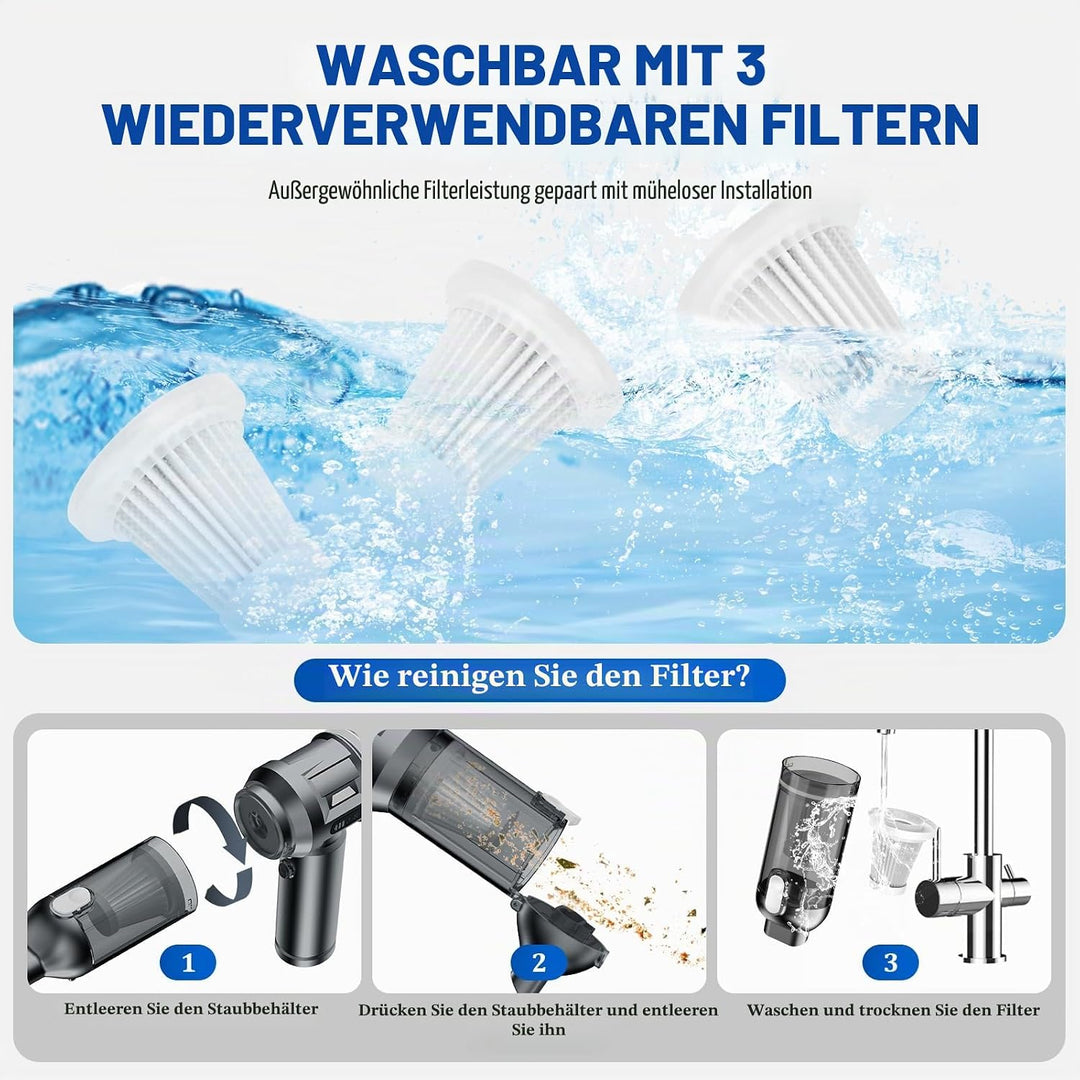 Kabelloser Handstaubsauger, 25000Pa Auto-Staubsauger, tragbarer Staubsauger mit bürstenlosem Motor,