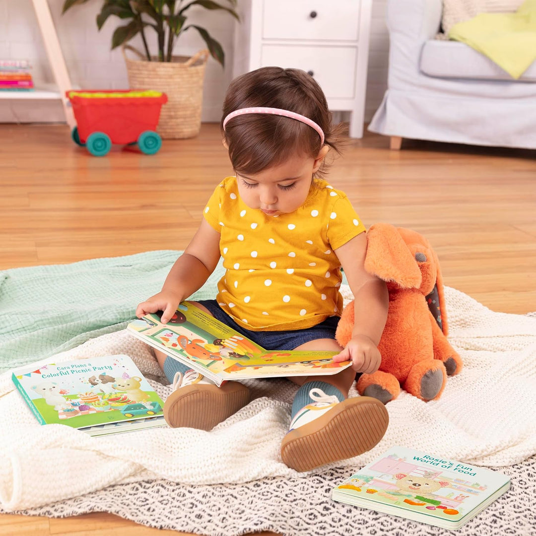 B. toys Kuscheltier Hase mit Bilderbuch – Superweich mit langen Ohren – Plüschtier orange, Baby und