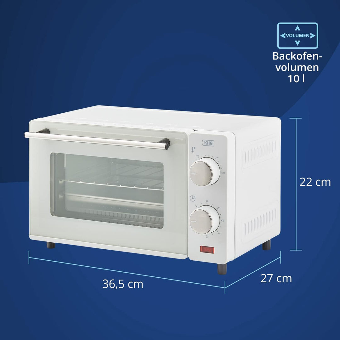 KHG Minibackofen MBO-10W aus Metall in weiss mit Ober-/Unterhitze, 10l Garraum, 650 Watt, inkl. Time