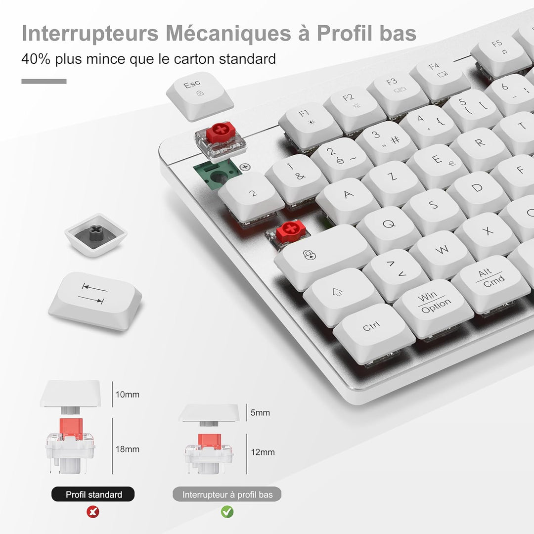 LeadsaiL FA98 Mechanische Tastatur, kabellos, mit Tastatur und Maus mit rotem Schalter, französische