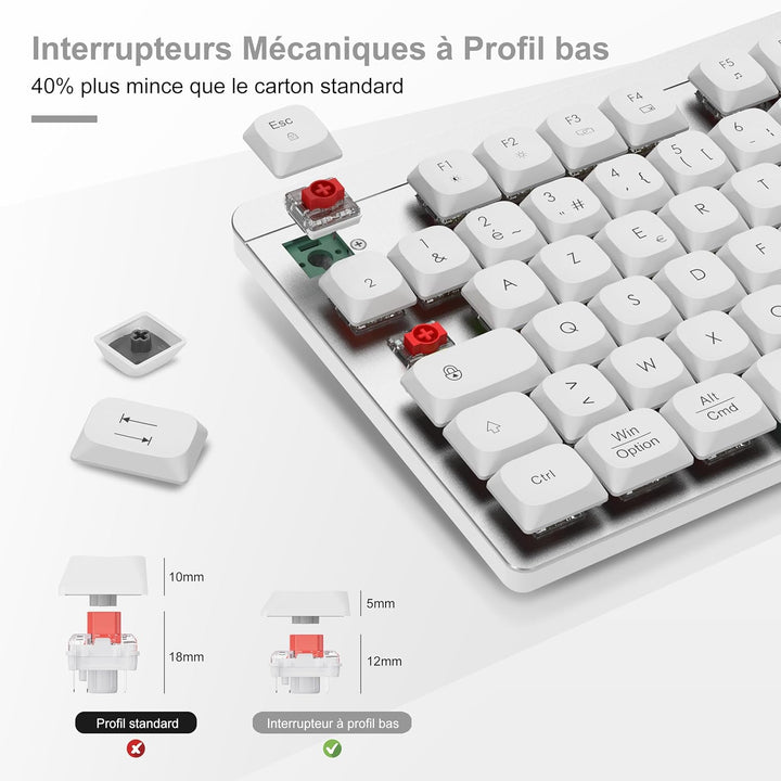 LeadsaiL FA98 Mechanische Tastatur, kabellos, mit Tastatur und Maus mit rotem Schalter, französische