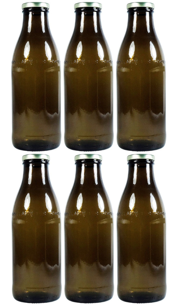 Viva-Haushaltswaren Gabriele Hesse e.K. 6 Braune Milchflaschen 1 Liter mit Schraubverschluss, Saftfl
