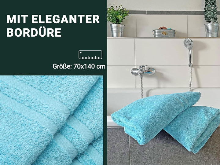 ZOLLNER 5er Set Duschtücher in 70x140 cm - Flauschige Badehandtücher aus Baumwolle - mit moderner St