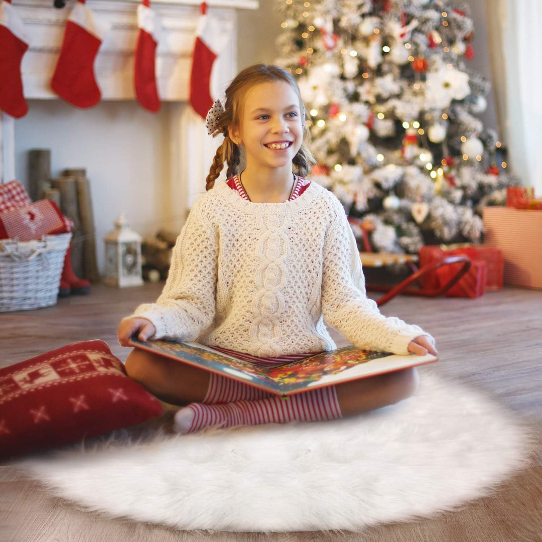 Tatuo Weisse Kunstpelz Weihnachtsbaum Rock Schnee Baum Röcke für Weihnachtsfeiertag Dekorationen (12