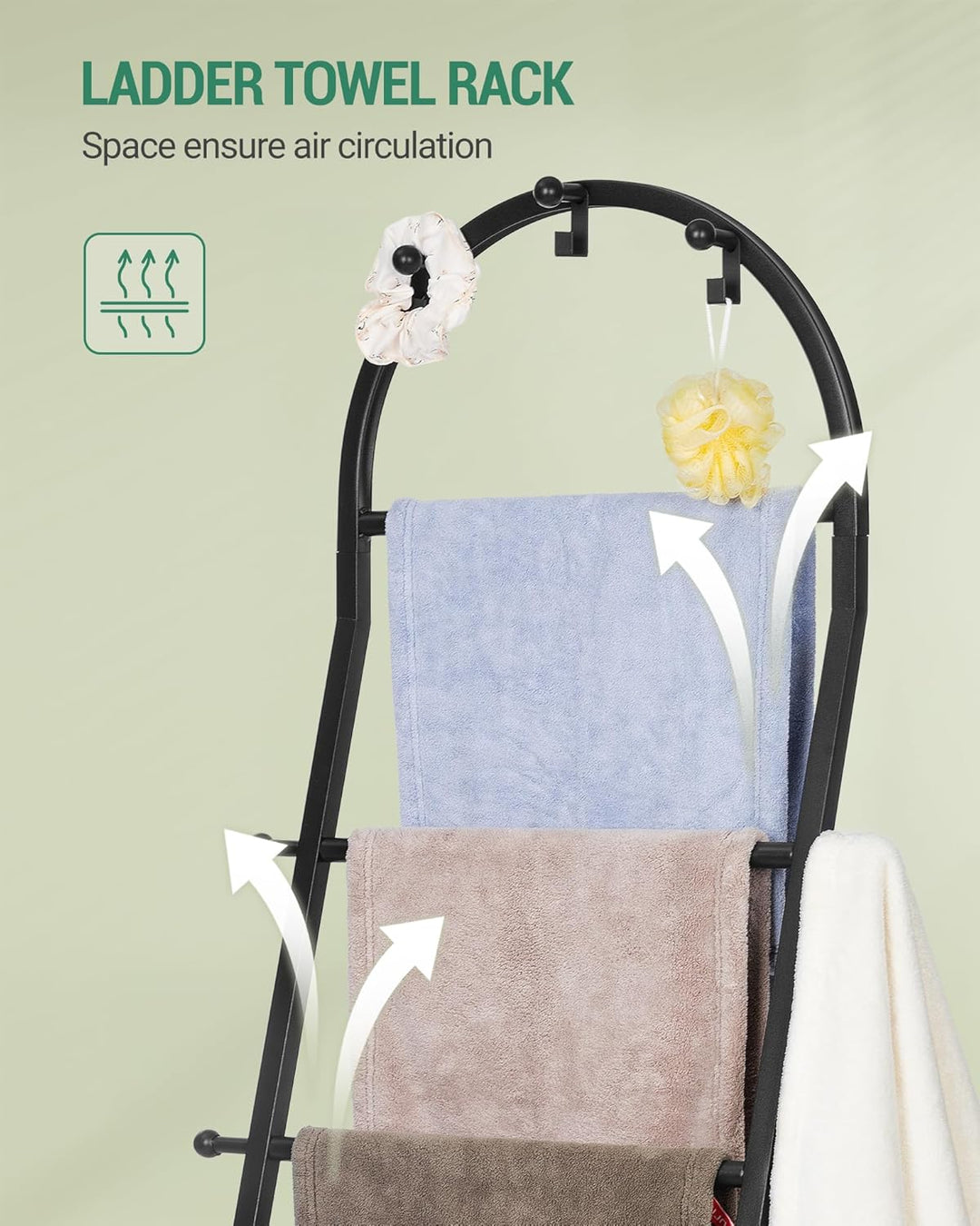 Hzuaneri Handtuchhalter, Handtuchständer mit Haken & Stoffkörben, reistehender Handtuchhalter Boden