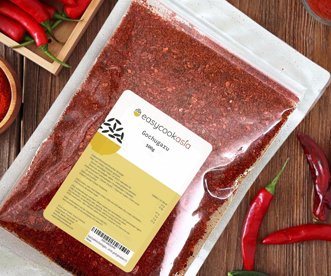 EasyCookAsia Gochugaru | Koreanische Gochugaru Chiliflocken in Plastik | 100g | Gochugaru Chili Flak