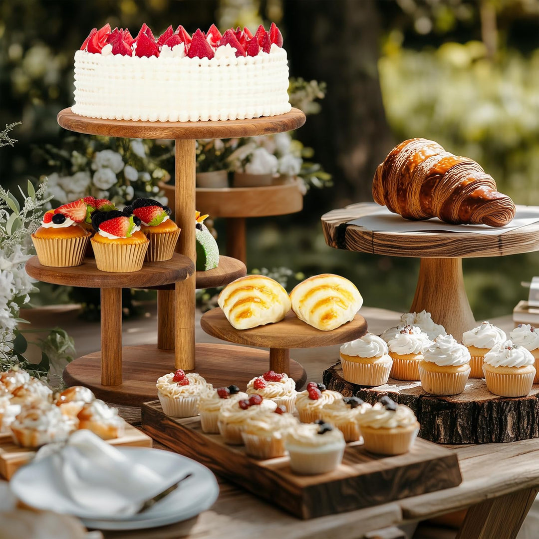 Etagere Tortenständer/Cupcake Ständer aus Holz 4 Etagen | Desser Halter Turm Serviertablett mit mehr