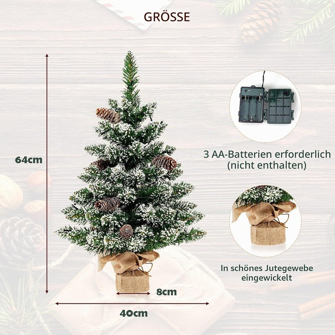 KOMFOTTEU 64 cm künstlicher Weihnachtsbaum Mini, Tisch Christbaum mit 8 Tannenzapfen &amp; 75 Zweigspitz