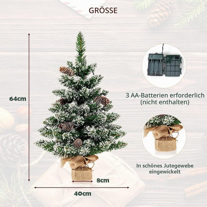KOMFOTTEU 64 cm künstlicher Weihnachtsbaum Mini, Tisch Christbaum mit 8 Tannenzapfen &amp; 75 Zweigspitz
