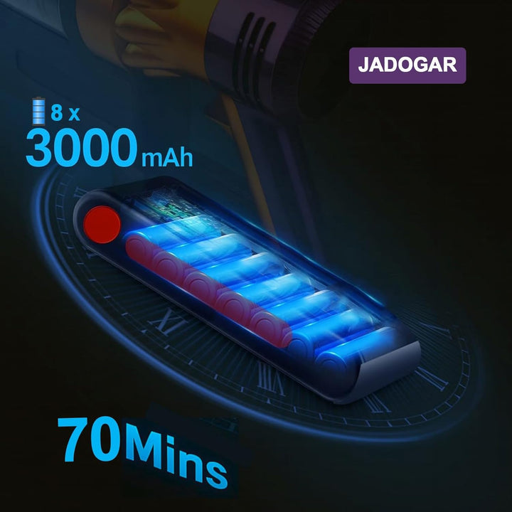 JADOGAR 45 kPa/550 W 3000 mAh akku staubsauger mit LED-Anzeige, Leichter staubsauger kabellos, H13-H