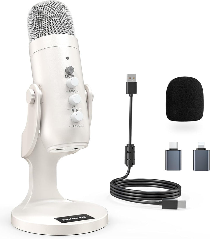 zealsound USB Mikrofon mit Rauschunterdrückung, Mute, Echo & Gain, für PC, Mac, iPhone, Android, PS4