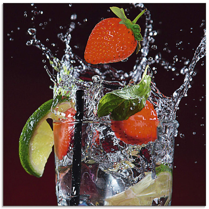 ARTland Wanddeko Glasbilder Wandbild Glas Bild einteilig Quadratisch Früchte im Wasser Cocktails Fru