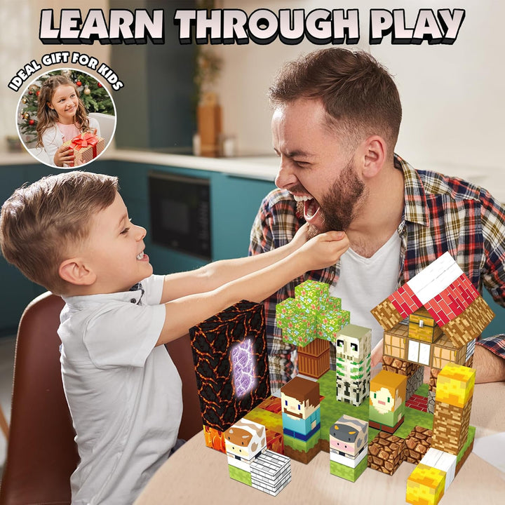 Magnetische Bausteine 100 Stück 2.5 CM, Light Up Magnetic Blocks mit Zauberportal, Magnetspielzeug M