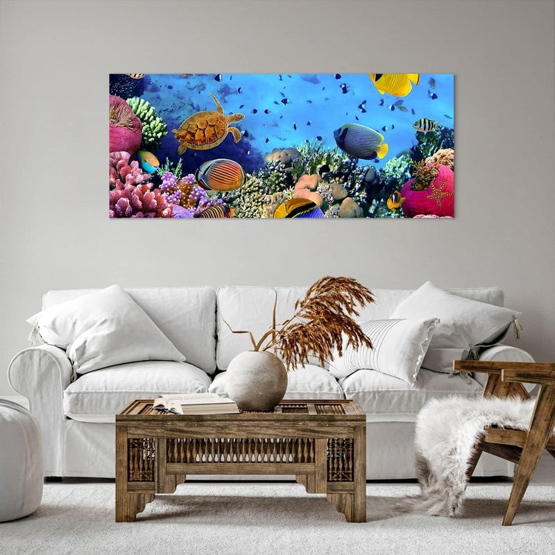 Wandbilder Dekoration Wohnzimmer Korallenriff Panorama Bilder auf Leinwand 120x50cm Leinwandbild mit