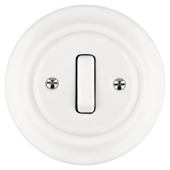 Unterputz Porzellan Retro, Schalter, Wechselschalter, All-in-One, Serie PR1 weiss