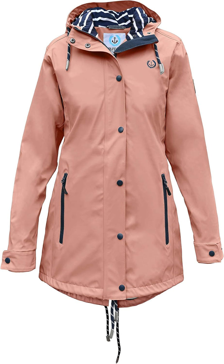 MADSea Damen Regenmantel Friesennerz Maritimes Gestreiftes Innenfutter Rosa, Grösse:36