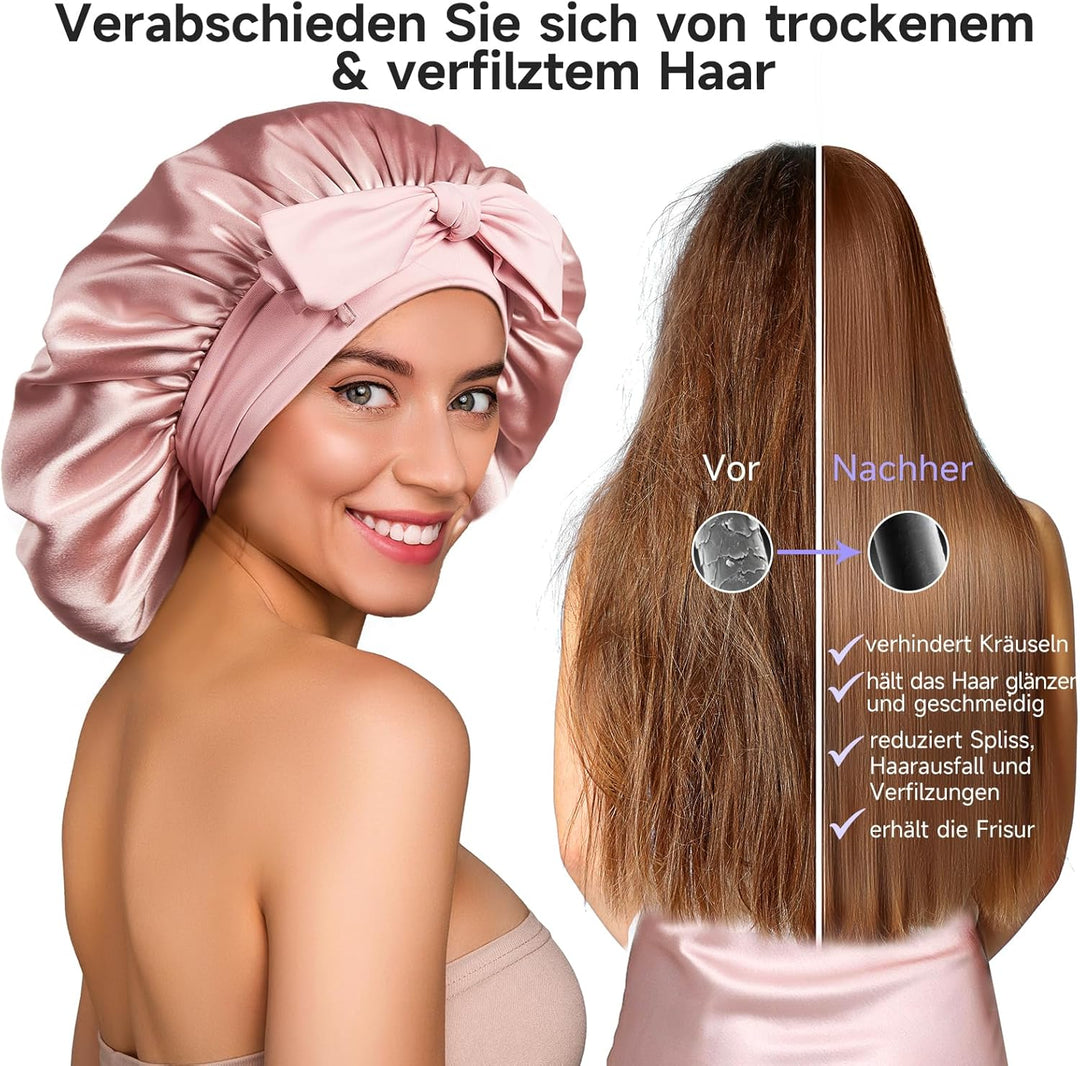 Umisleep 22 Momme Schlafmütze aus 100% Maulbeerseide, doppelseidige weiche Nachtmütze für lockiges H