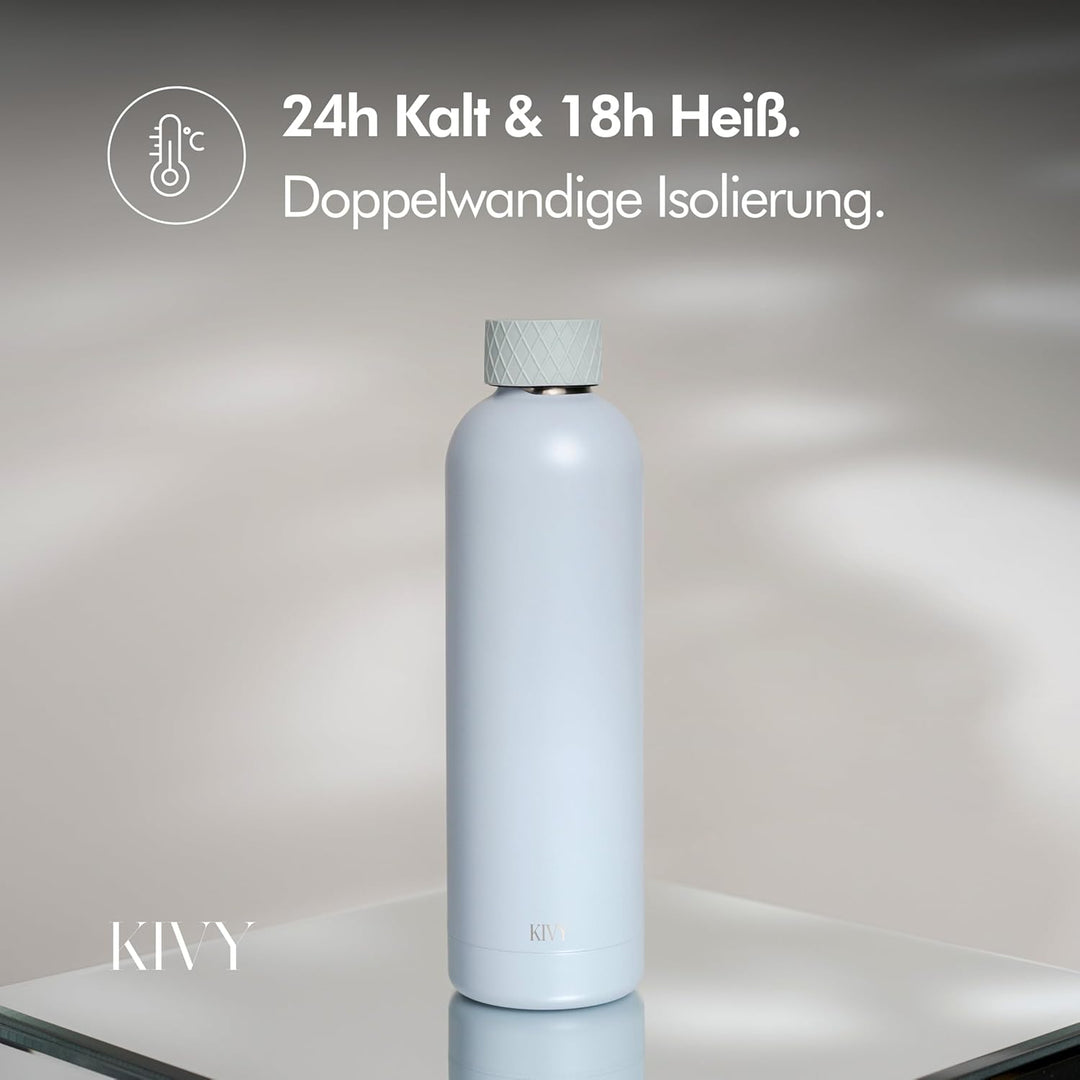 KIVY Edelstahl Trinkflasche 750ml - Auslaufsicher &amp; Kohlensäure geeignet | 24h kalt | 18h Heiss - Th