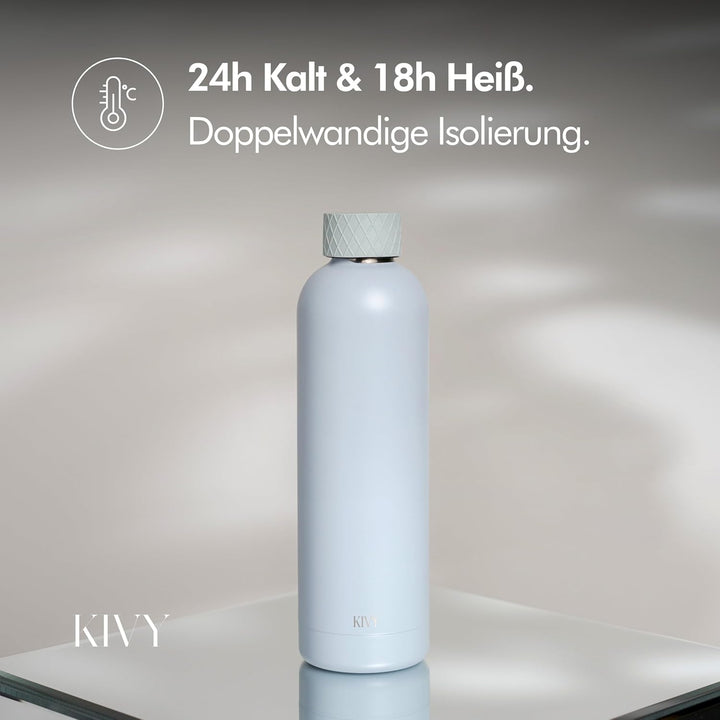 KIVY Edelstahl Trinkflasche 750ml - Auslaufsicher &amp; Kohlensäure geeignet | 24h kalt | 18h Heiss - Th