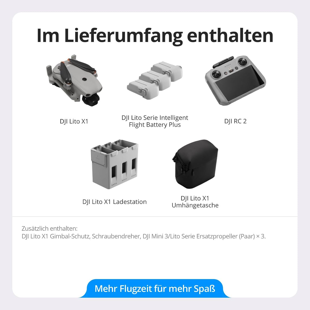 DJI Lito X1 Fly More Combo Plus mit DJI RC 2, 4K Kameradrohne für Einsteiger, Hinderniserkennung, Ac