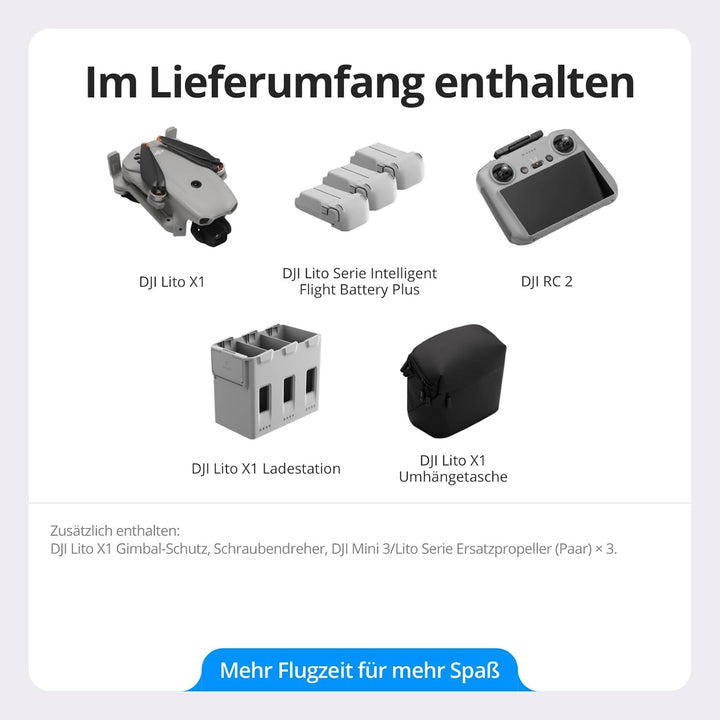 DJI Lito X1 Fly More Combo Plus mit DJI RC 2, 4K Kameradrohne für Einsteiger, Hinderniserkennung, Ac