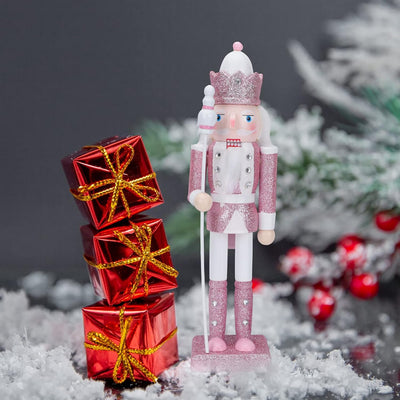 Veemoon Rosa Weihnachtsnussknacker mit Spazierstock 30 5 cm Handgefertigter Nussknacker aus Holz für