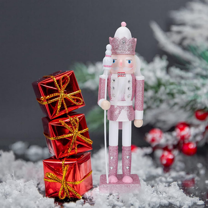 Veemoon Rosa Weihnachtsnussknacker mit Spazierstock 30 5 cm Handgefertigter Nussknacker aus Holz für