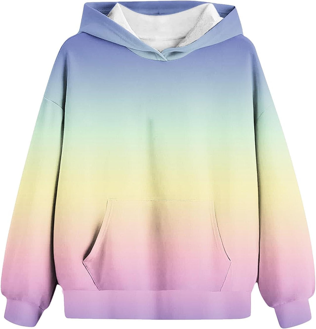 Hoodie Mädchen Oversize Kapuzenpullover Farbverlauf Mode Sweatshirt Casual Pullover mit Kapuze Tasch