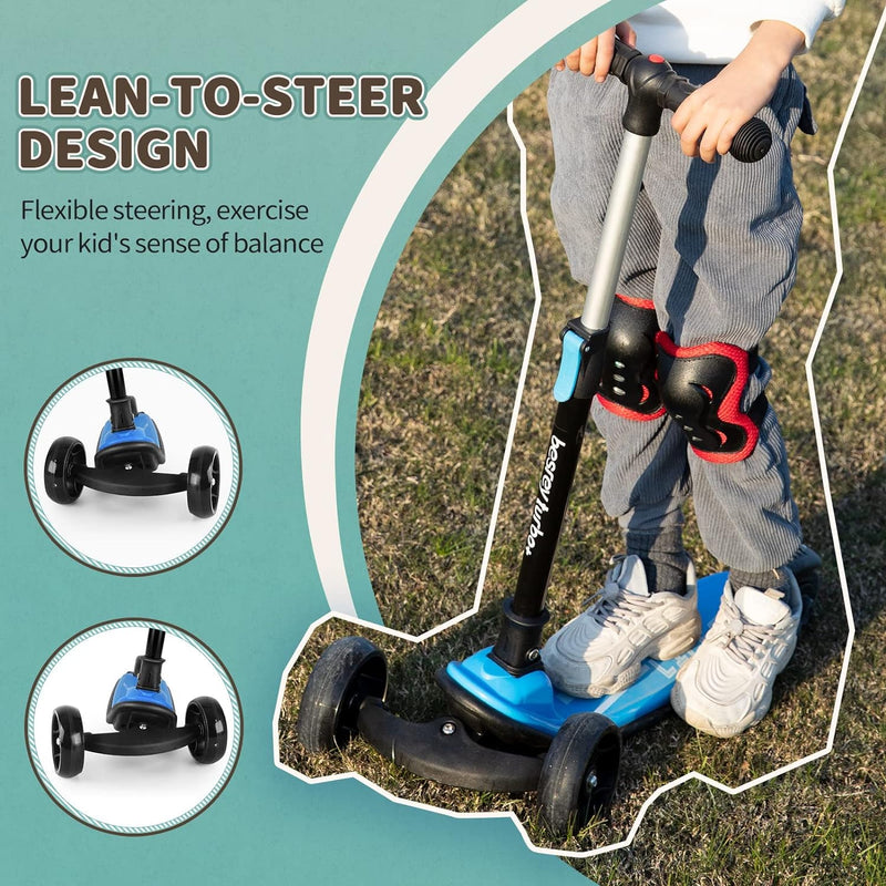 besrey Scooter Kinder Roller, der sichere Premium Dreiradscooter mit PU LED Leuchtenden Räder, Faltb