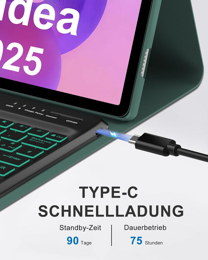 Hülle mit Tastatur & 7-Farben Beleuchteter für Lenovo Idea Tab Pro Tablet 12,7" (2025 TB373FU) & Mot