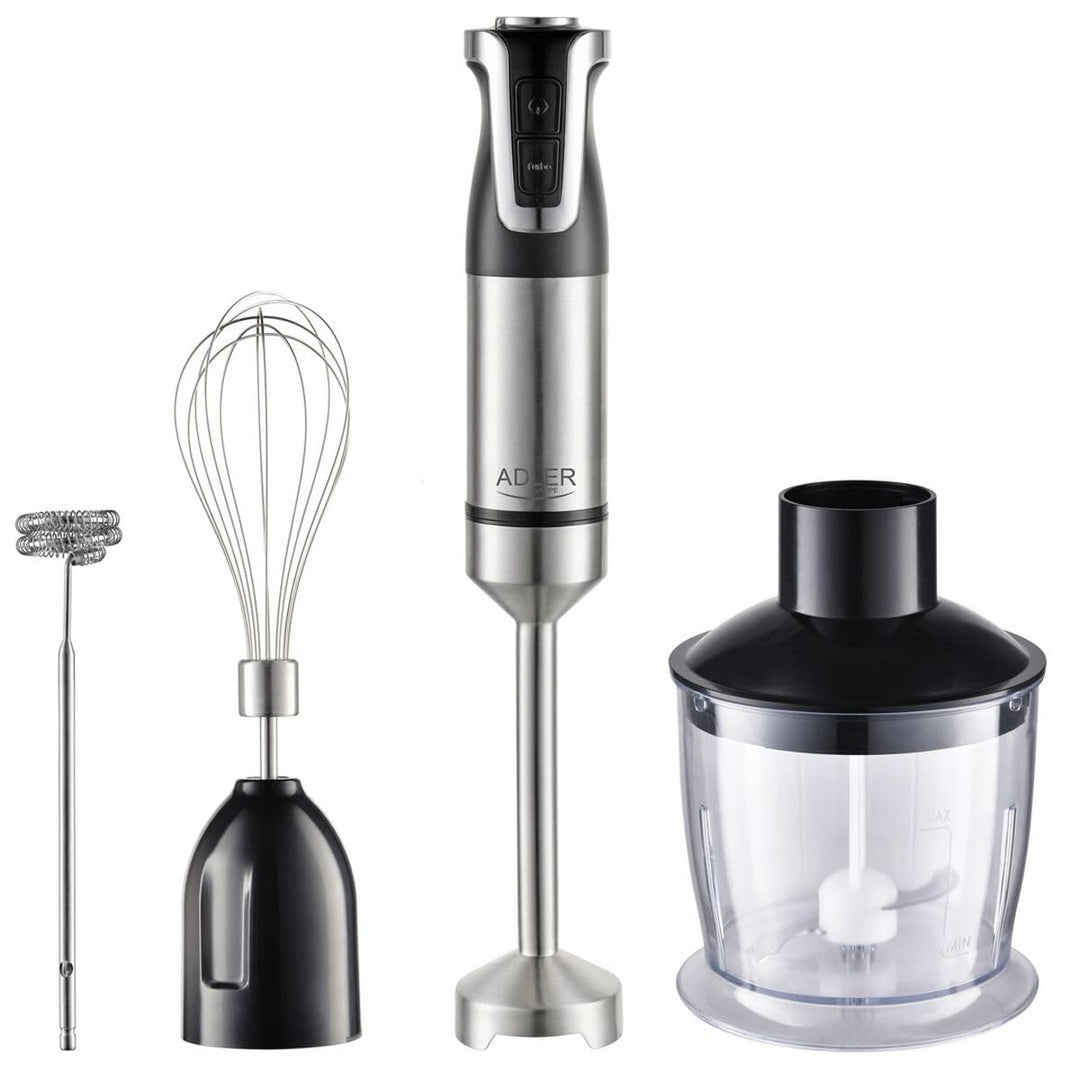 ADLER EUROPE, Stabmixer-Set, Zerkleinerer: 600 ml, Becher: 700 ml, 20 Geschwindigkeitsstufen, 4 Edel