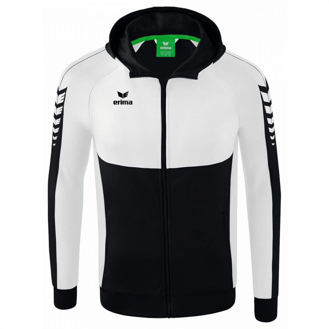 Erima Unisex Kinder Six Wings Trainingsjacke mit Kapuze 128 Schwarz/Weiss, 128 Schwarz/Weiss