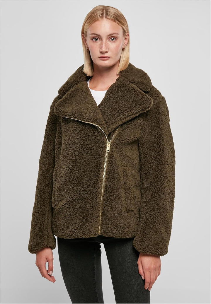 Urban Classics Damen Ladies Sherpa Biker Jacket Jacke L Olive, L Olive