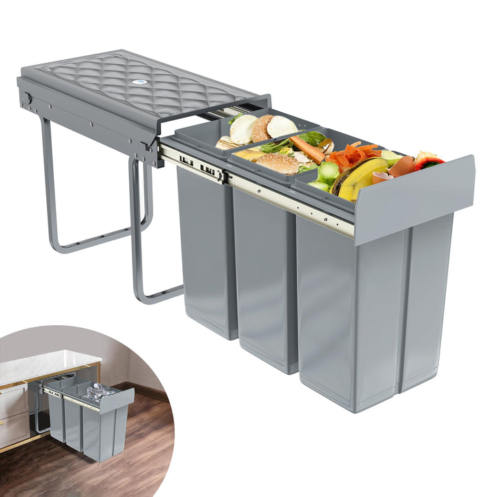Grau 3 x 10L Einbaumülleimer Mülltrennsystem Ausziehbar Mehrfachbehälter Abfallsammler Schrankmüllei