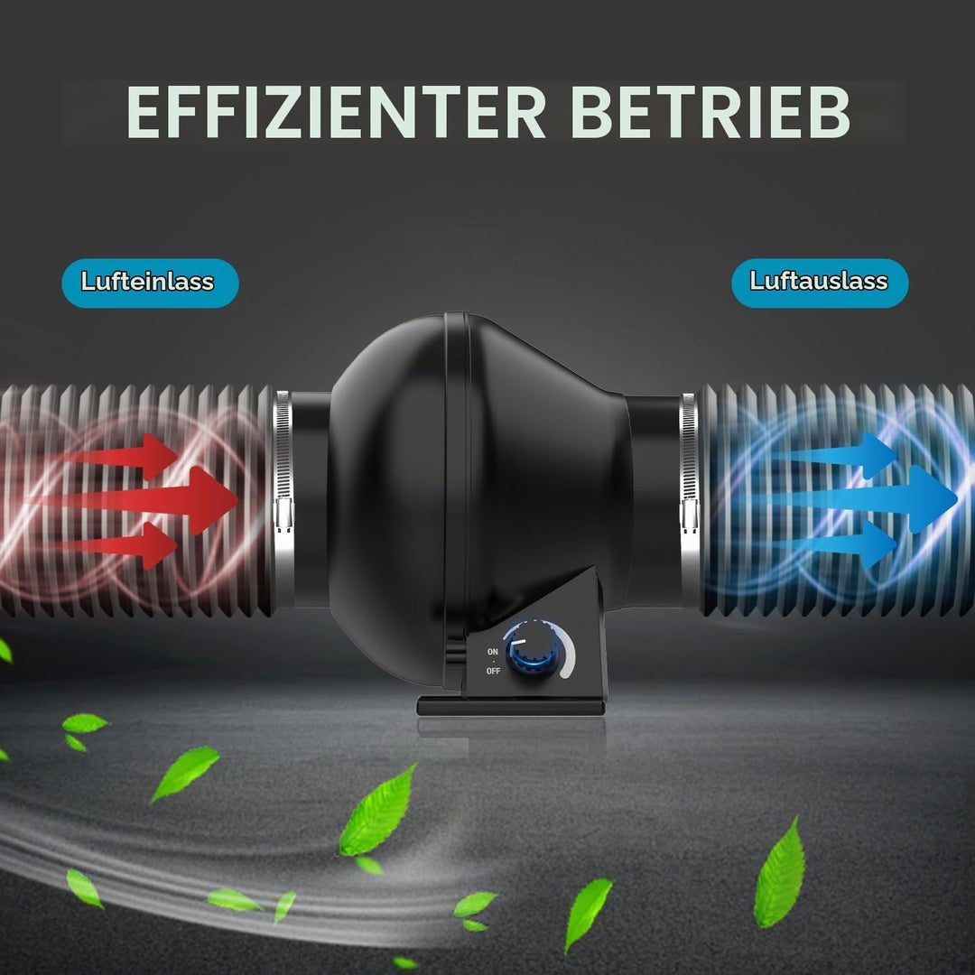 Regelbar Rohrventilator 100mm,Rohrlüfter 357m³/h, EC-motor, Abluftventilator 18W,2800 RPM, für Heizu