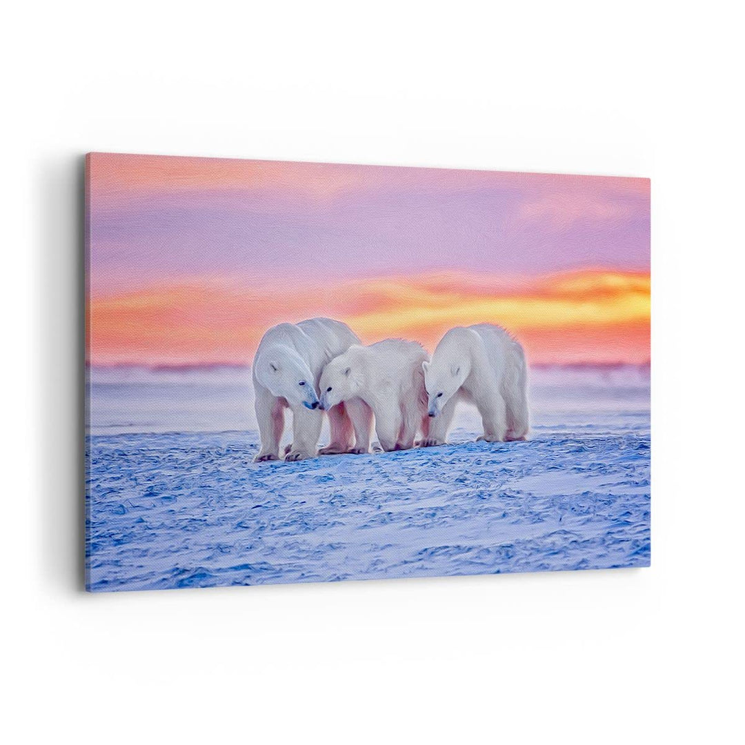 Bilder auf Leinwand 100x70cm Leinwandbild Bären Winter Schnee Familie Gross Wanddeko Bild Schlafzimm