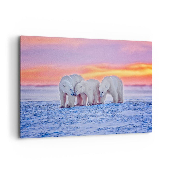 Bilder auf Leinwand 100x70cm Leinwandbild Bären Winter Schnee Familie Gross Wanddeko Bild Schlafzimm