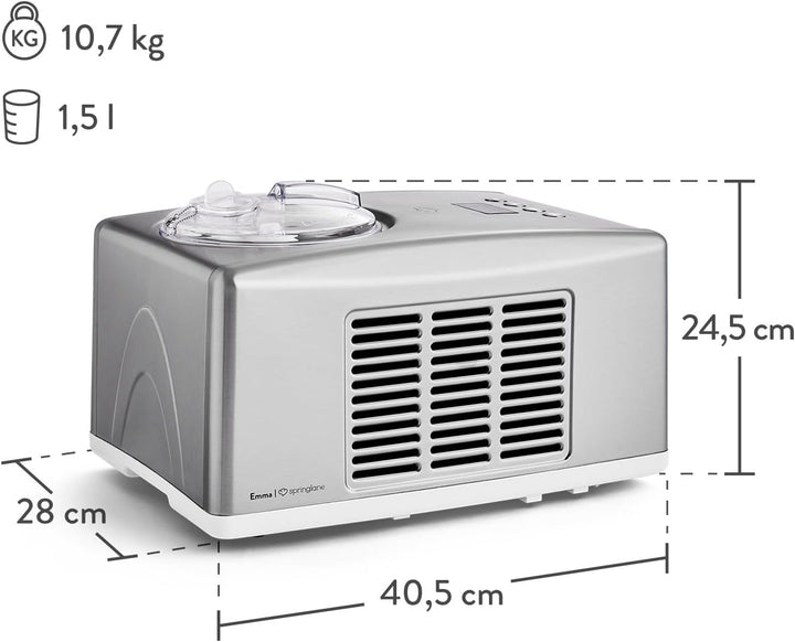 SPRINGLANE Eismaschine Emma 1,5 L mit selbstkühlendem Kompressor 150 W, aus Edelstahl mit entnehmbar