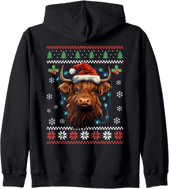 Highland Cow Ugly Christmas Sweater für Erwachsene und Kinder Kapuzenjacke