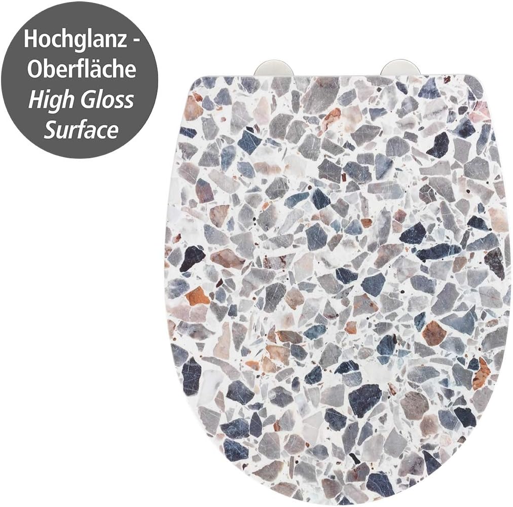 WENKO WC-Sitz Terrazzo, High Gloss Oberfläche, Toilettendeckel mit Absenkautomatik aus bruchstabilem