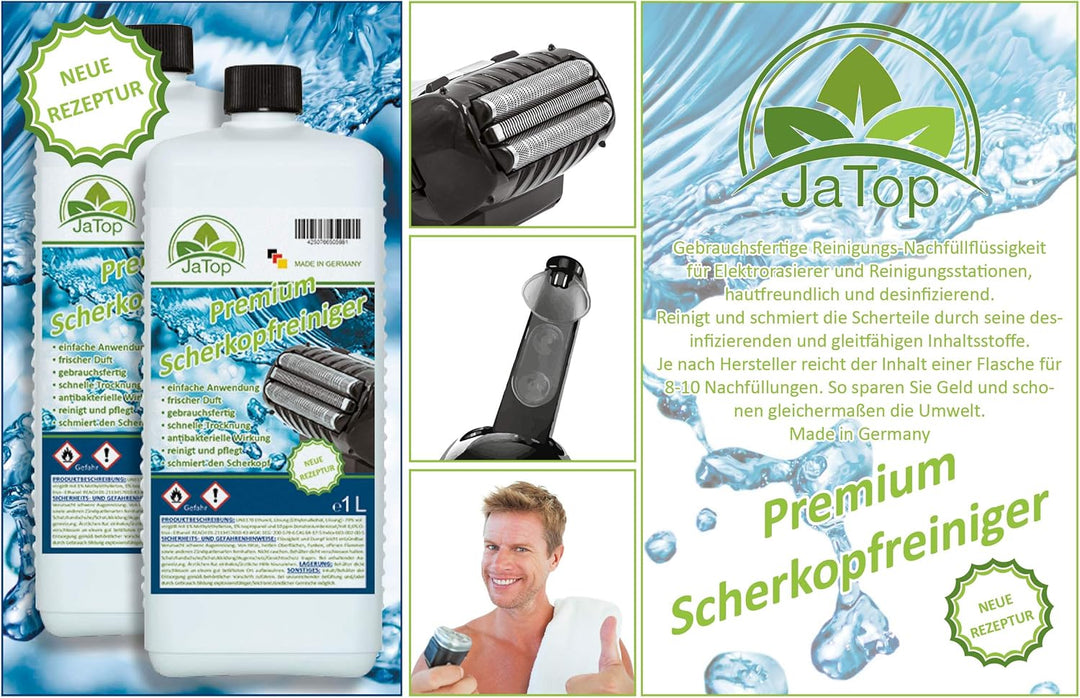 6 x 170 ml + 1L Nachfüllung JaTop Scherkopfreiniger Kartuschen kompatibel mit Clean & Renew Reinigun