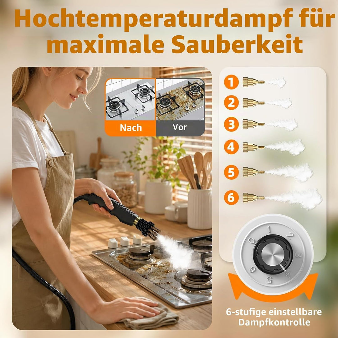 Dampfreiniger Handgerät,6-stufig einstellbarer Dampfreiniger,2500W Hochdruck Handdampfreiniger mit 1