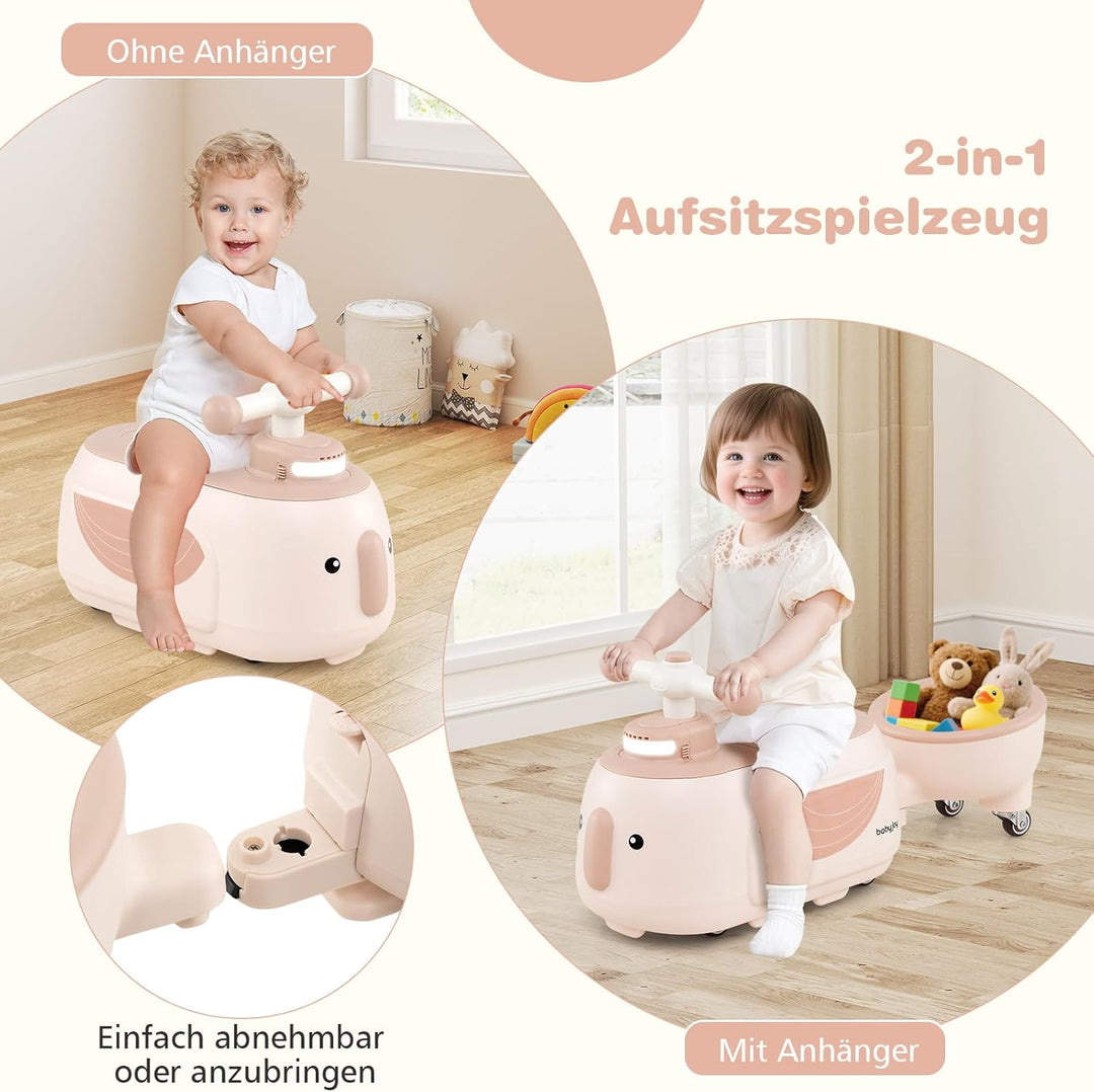 COSTWAY Rutschauto mit Anhänger, Rutschfahrzeug mit Licht & Musik & Stauraum unter dem Sitz, Rutsche