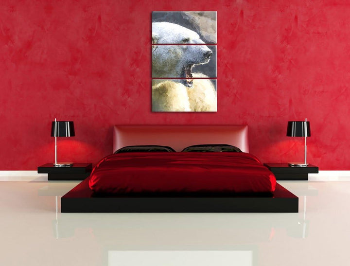 brüllender Eisbär Spezial 3-Teiler Leinwandbild 120x80 Bild auf Leinwand, XXL riesige Bilder fertig