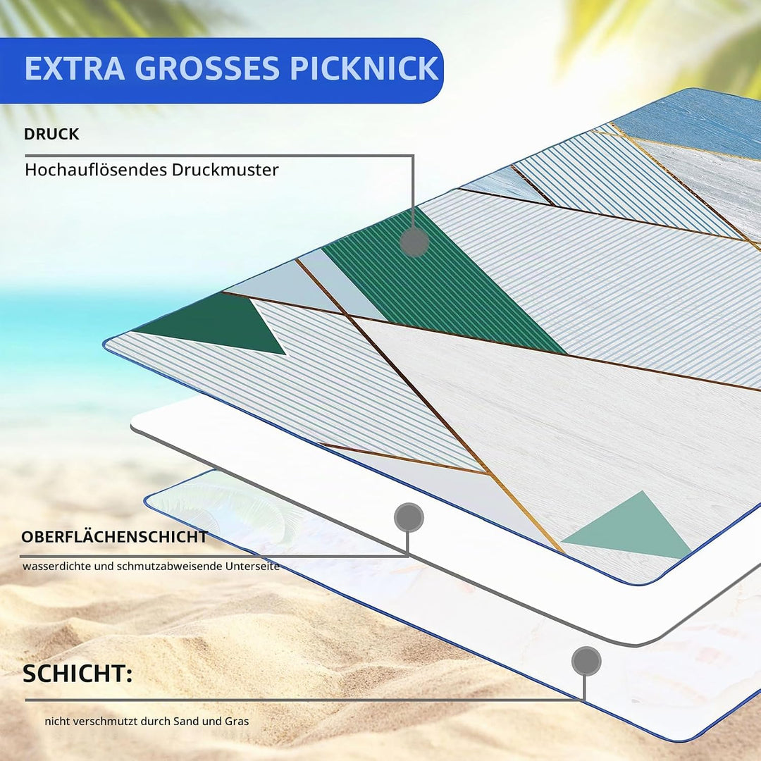 DanCoom Picknickdecke, Faltbare wasserdichte Sandmatte, 150 x 200CM Extra grosse Picknickdecke, Outd
